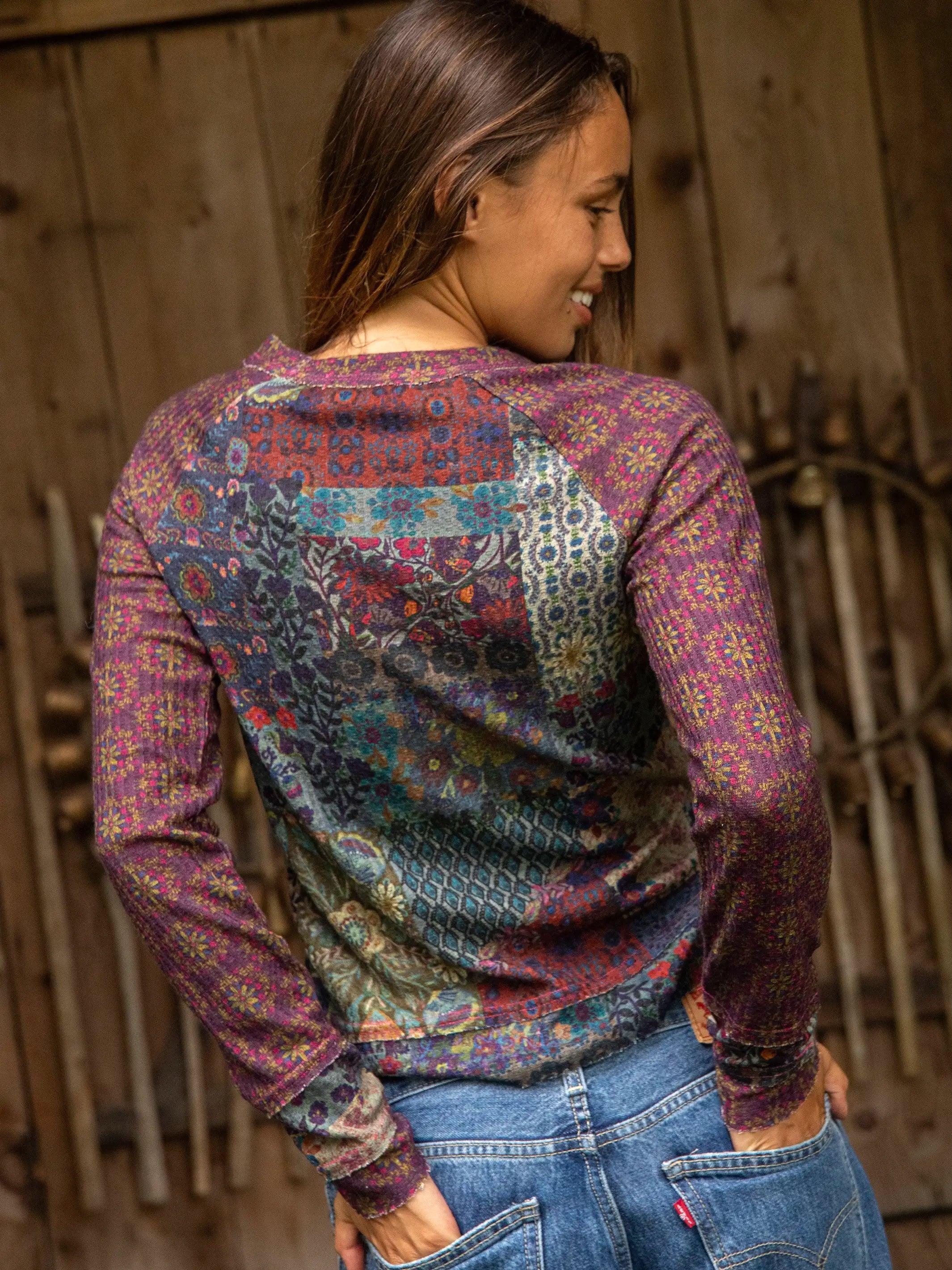 Elle Raglan Thermal Top - Mandala Borders Patchwork Product Image