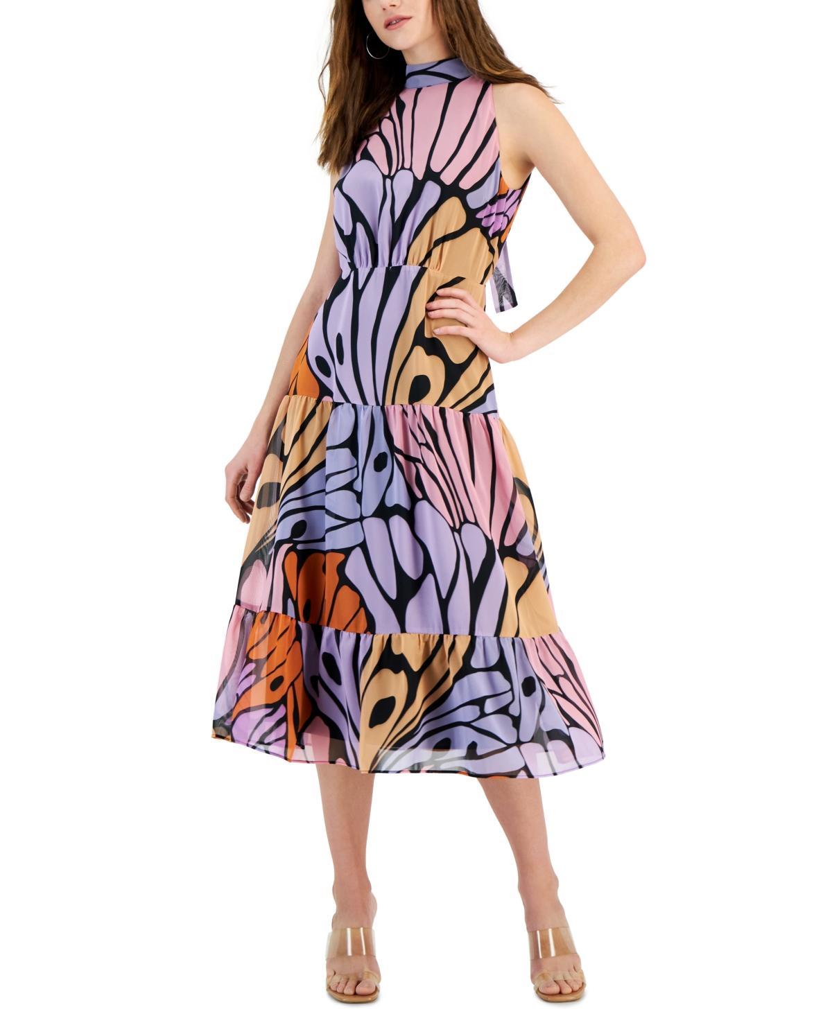 Sam Edelman Womens Butterfly High-Neck Tie-Back Midi Dress Product Image