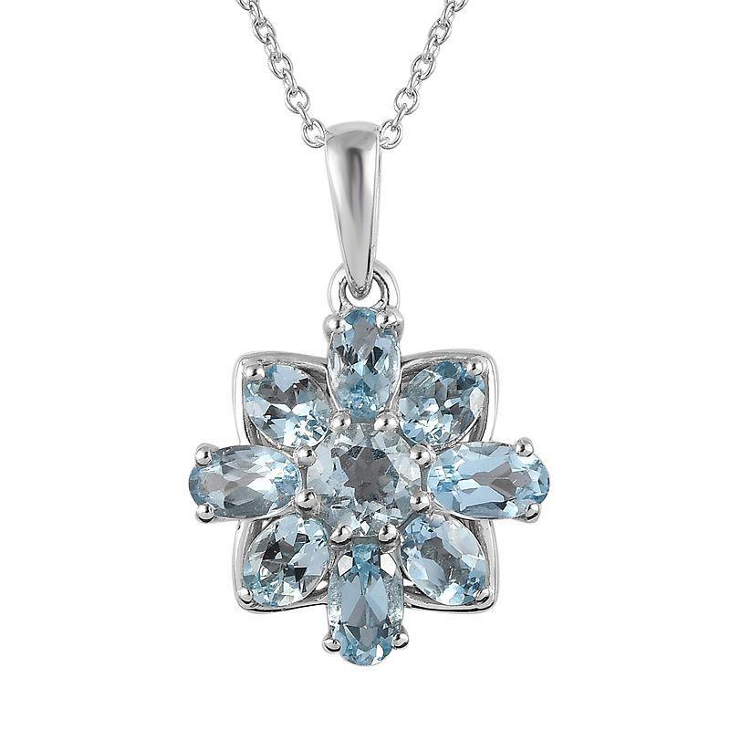 Sterling Silver Aquamarine Pendant Necklace, Womens Product Image