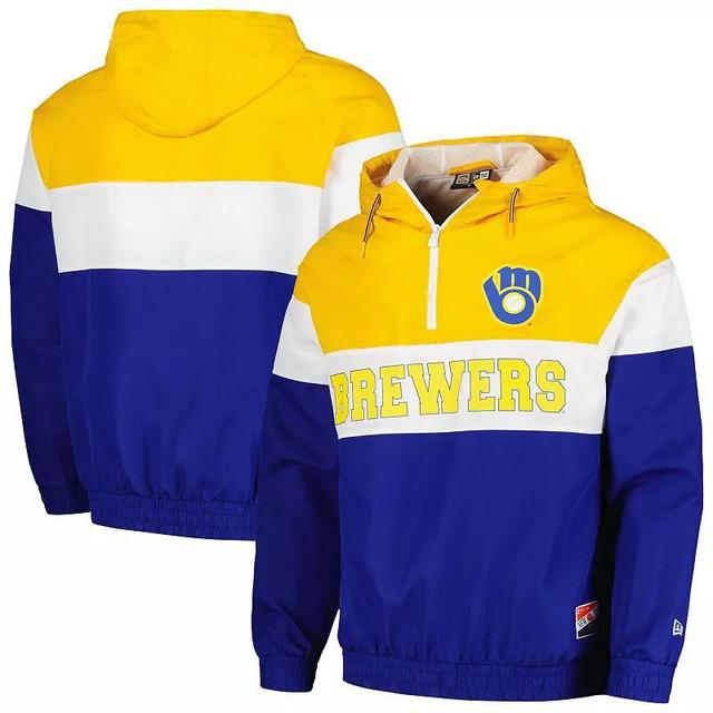 Mens New Era Royal Milwaukee Brewers Ripstop Raglan Quarter-Zip Hoodie Windbreaker Jacket Product Image