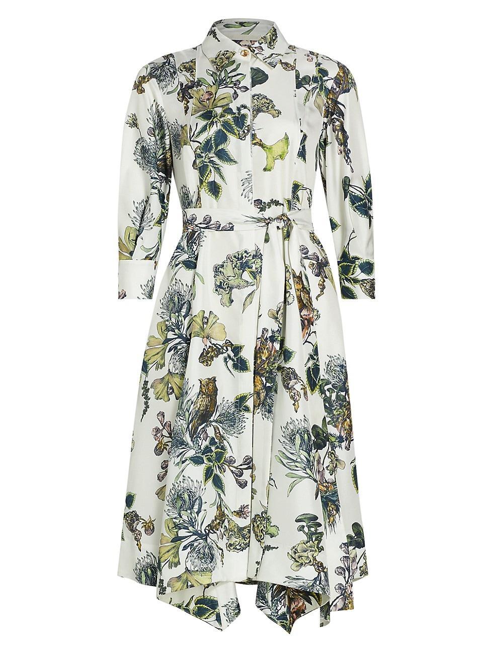 Womens Forest Floral Silk Belted Shirtdress Product Image