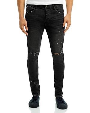 PURPLE Men's Slim-Fit Distressed Low-Rise Skinny Jeans - Size: 31 - BLK OVER SPRAY Product Image