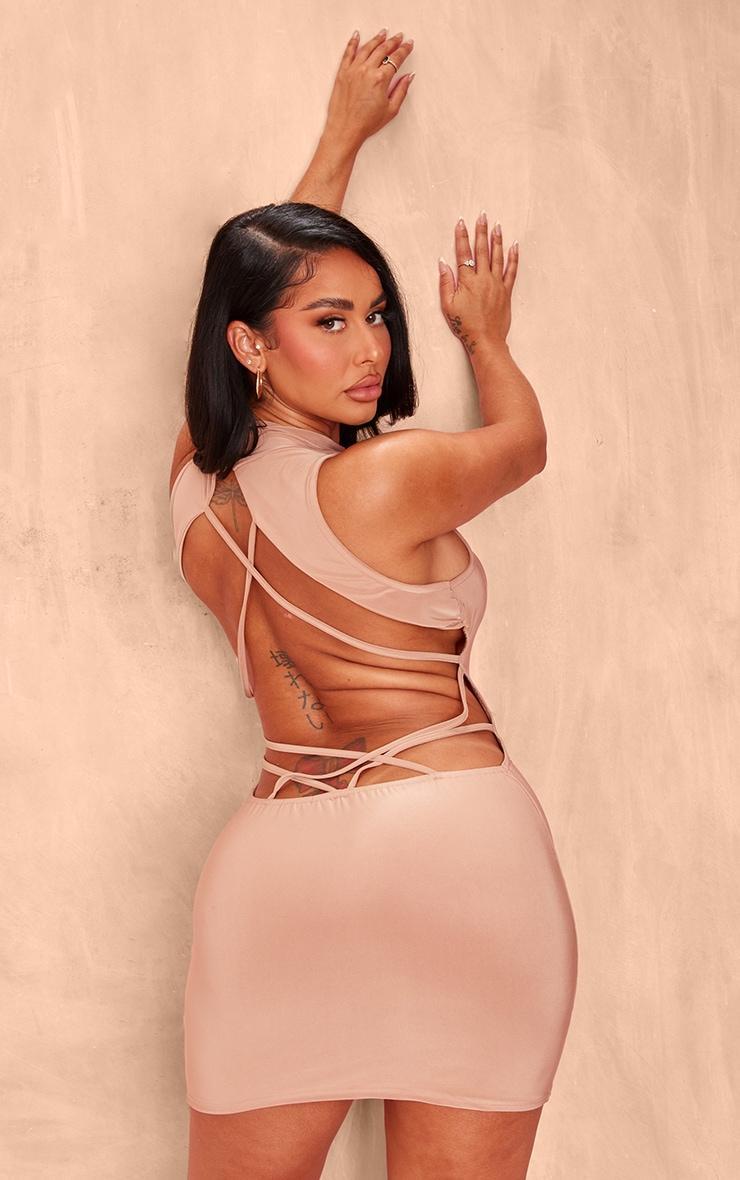 Shape Mocha Slinky Cut Out Back Bodycon Dress Product Image