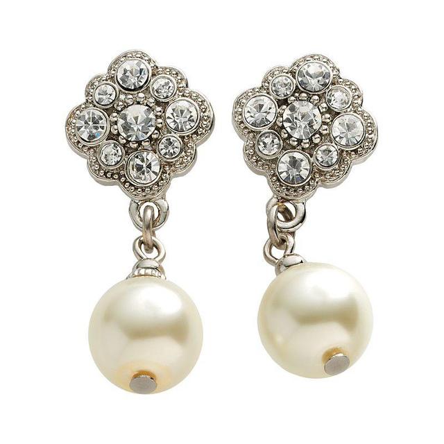 1928 Silver-Tone Simulated Crystal & Simulated Pearl Drop Earrings, Womens, Silver Tone Product Image