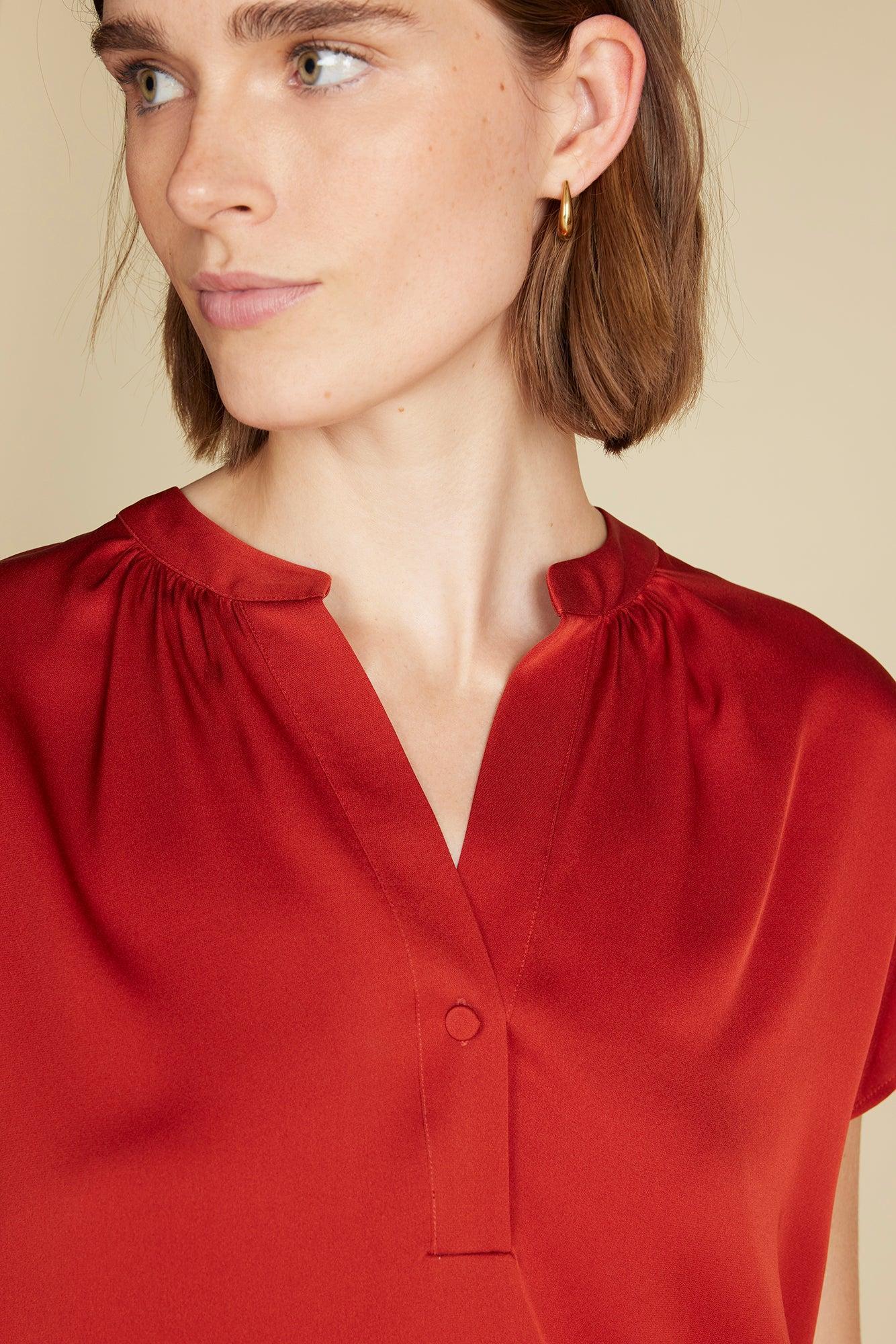 Renata Stretch Silk Blouse - Rust Product Image