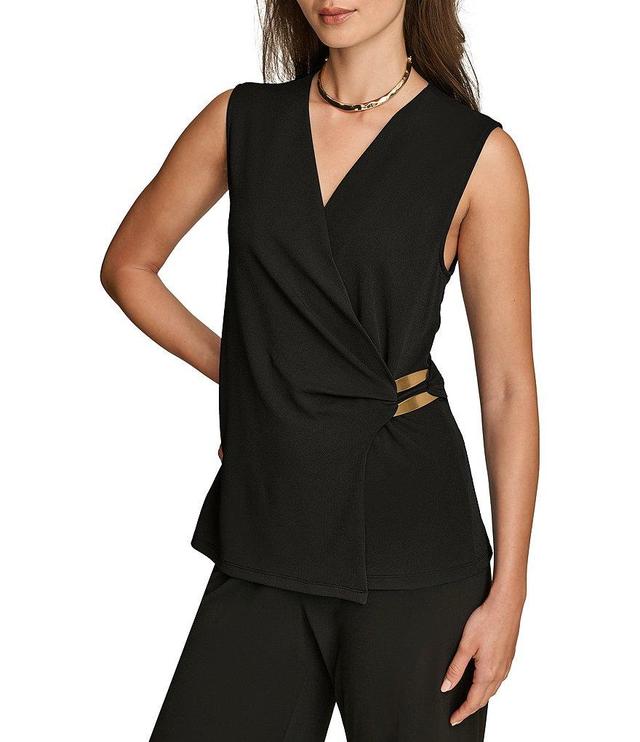 Donna Karan Sleeveless Hardware Embellished Faux Wrap Top Product Image