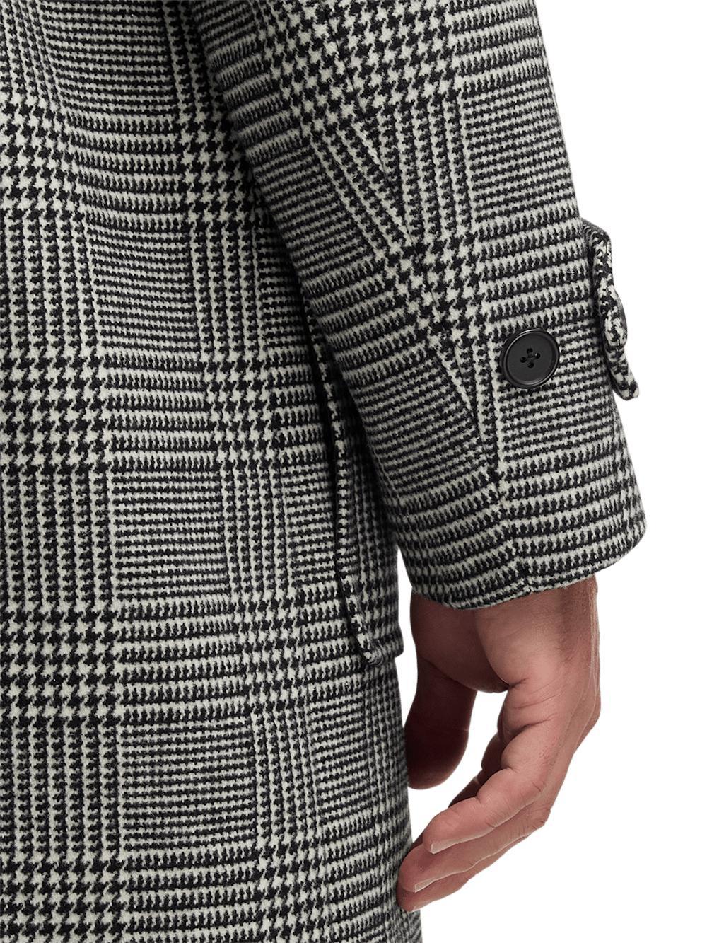 Wool Blend Plaid Double Breasted Topcoat - Black/white Product Image