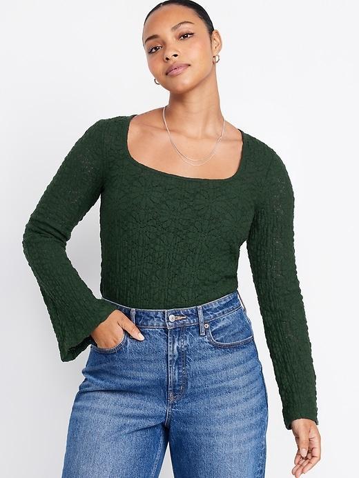 Textured Lace Scoop-Neck Top Product Image