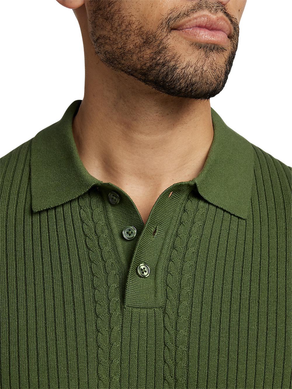 Cotton Three Button Polo - Olive Product Image