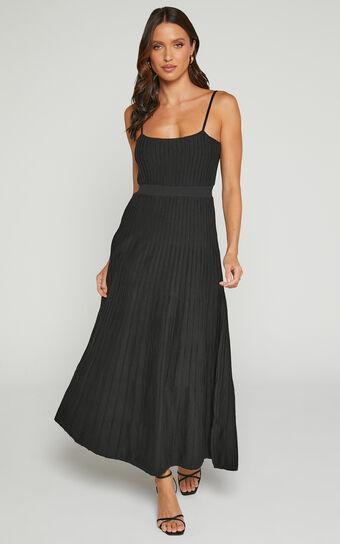 Donissa Midi Dress - Panelled Knit Dress in Black Product Image