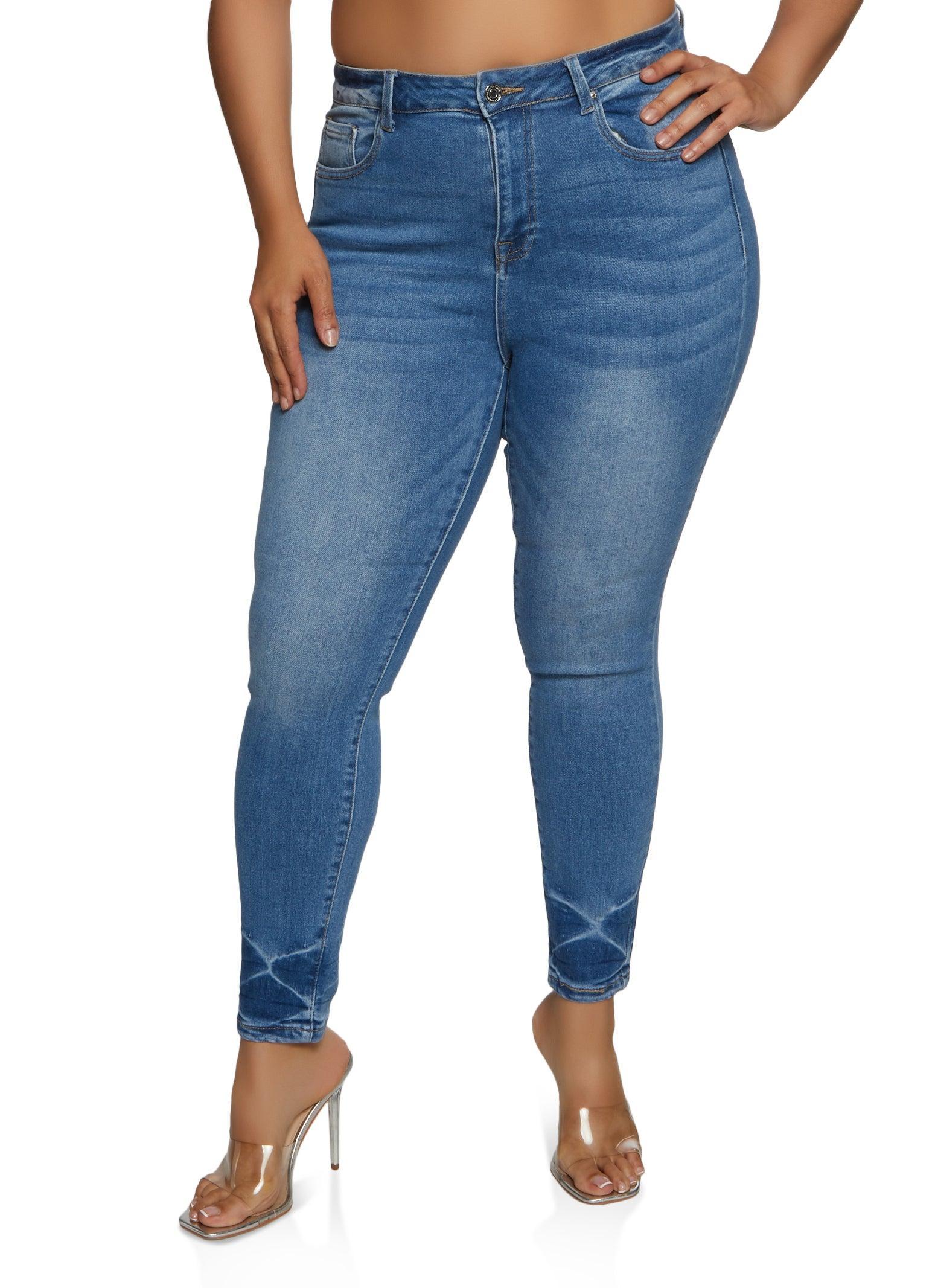 Womens Plus Size WAX High Waisted Whiskered Skinny Jeans product image