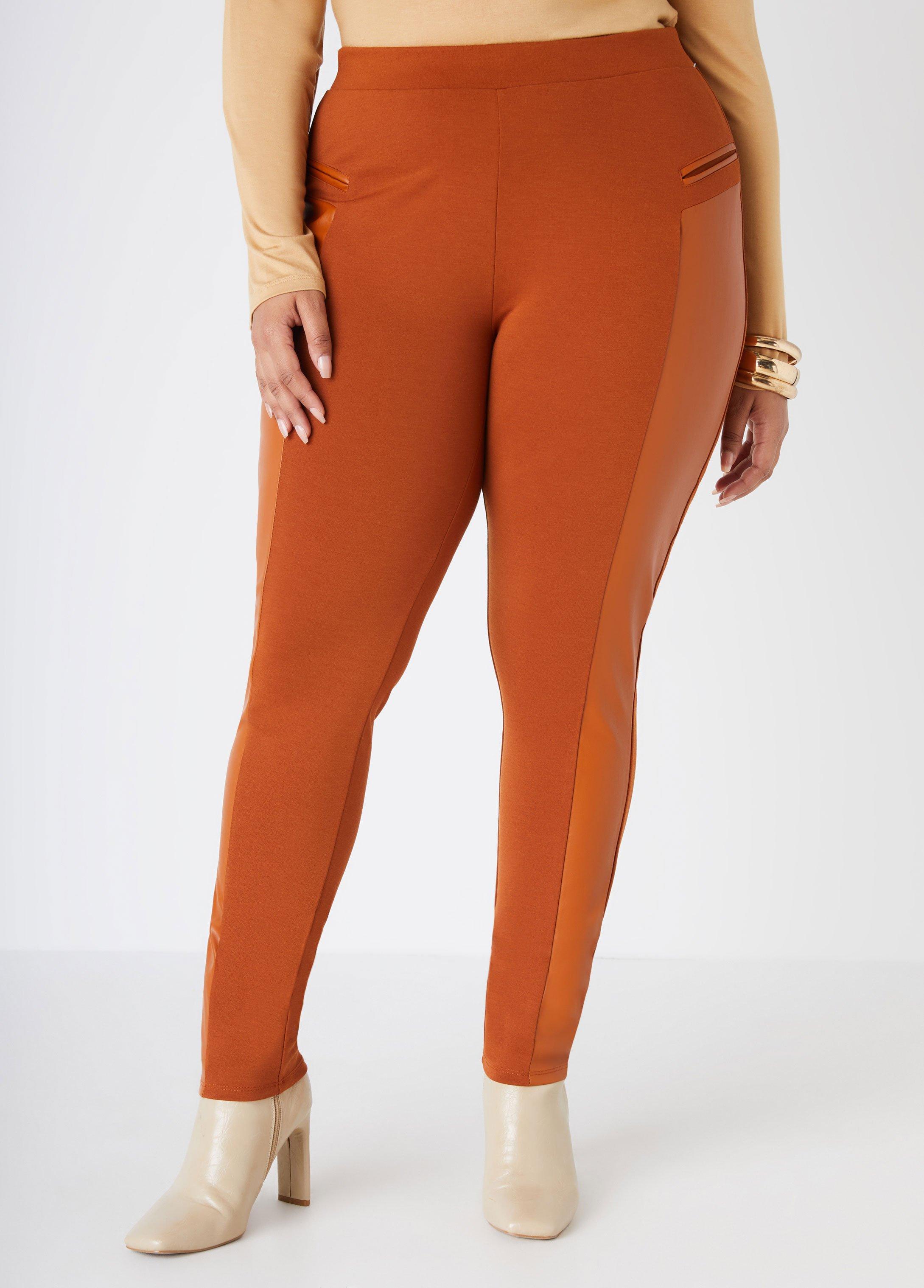 Plus Size Faux Leather Paneled Leggings, - Ashley Stewart Product Image