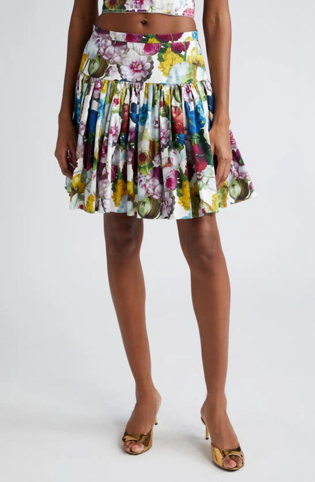 DOLCE & GABBANA Mini Multicolor Skirt With All-over Floreal Print In Cotton Woman Product Image