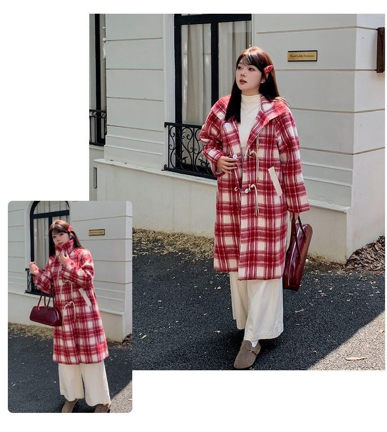 Plus Size Plaid Midi Single-Breasted Coat Product Image