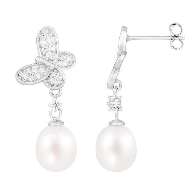 Splendid Pearls Sterling Silver Freshwater Cultured Pearl Butterfly Earrings, Womens Product Image