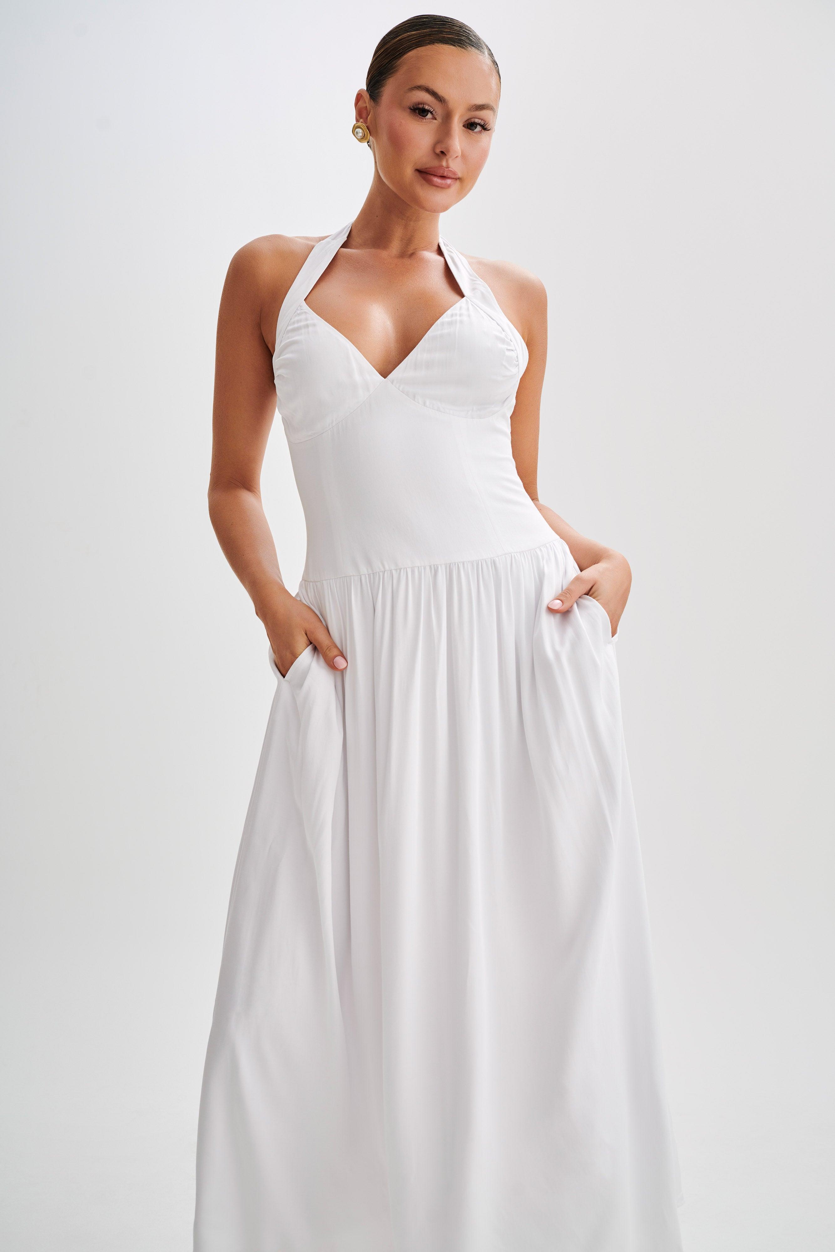 Harriette Halter Midi Dress - White Product Image