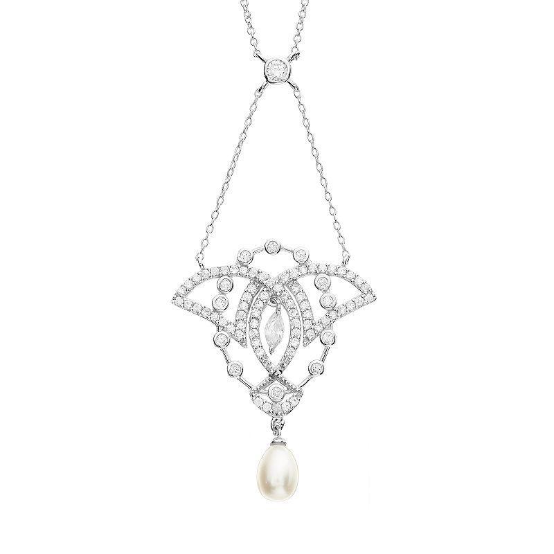 Sophie Miller Cubic Zirconia & Freshwater Cultured Pearl Sterling Silver Openwork Drop Necklace - 18.5 in., Womens White Product Image