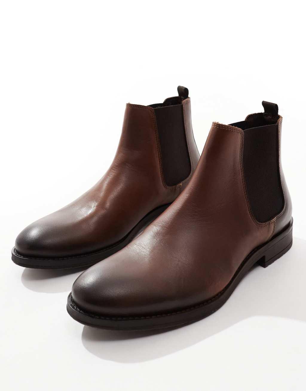 Jack & Jones leather chelsea boots in brown product image