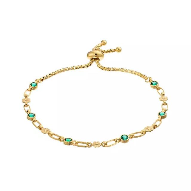 Kristen Kesho Sterling Silver Lab-Created Emerald & Flower Link Adjustable Bolo Bracelet, Womens Gold Tone Product Image