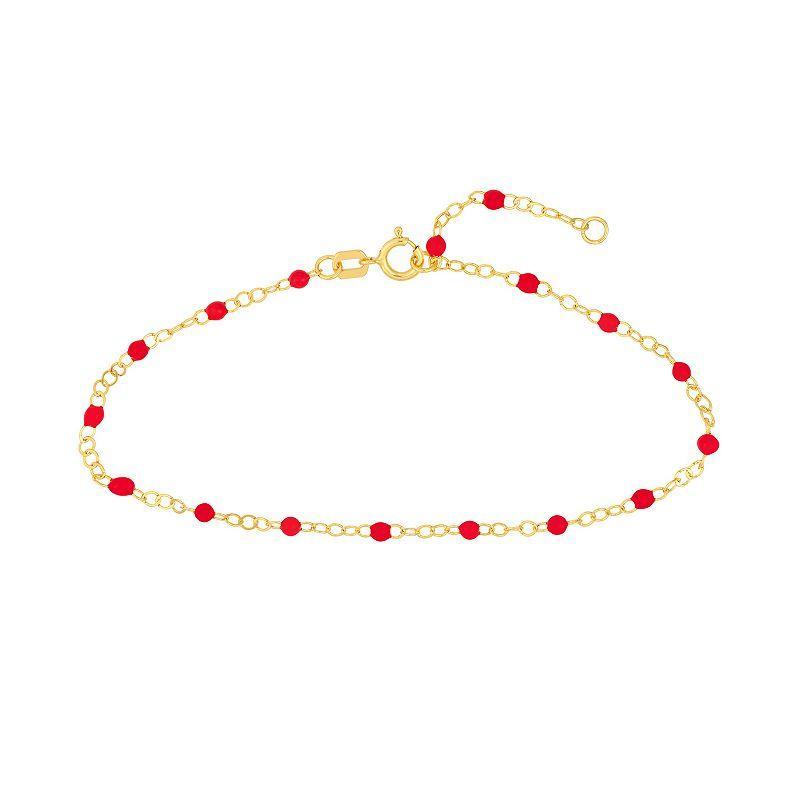 Color Romance 14k Gold Colored Enamel Bead Adjustable Bracelet, Womens Pink Product Image