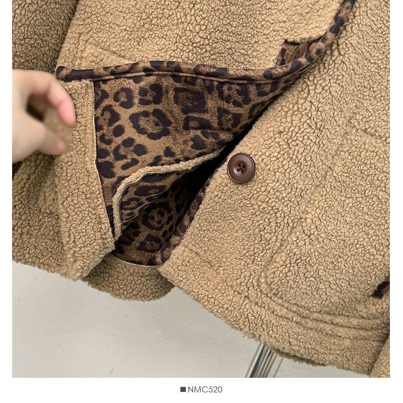 Reversible Leopard-Print Crewneck Fleece Jacket Product Image