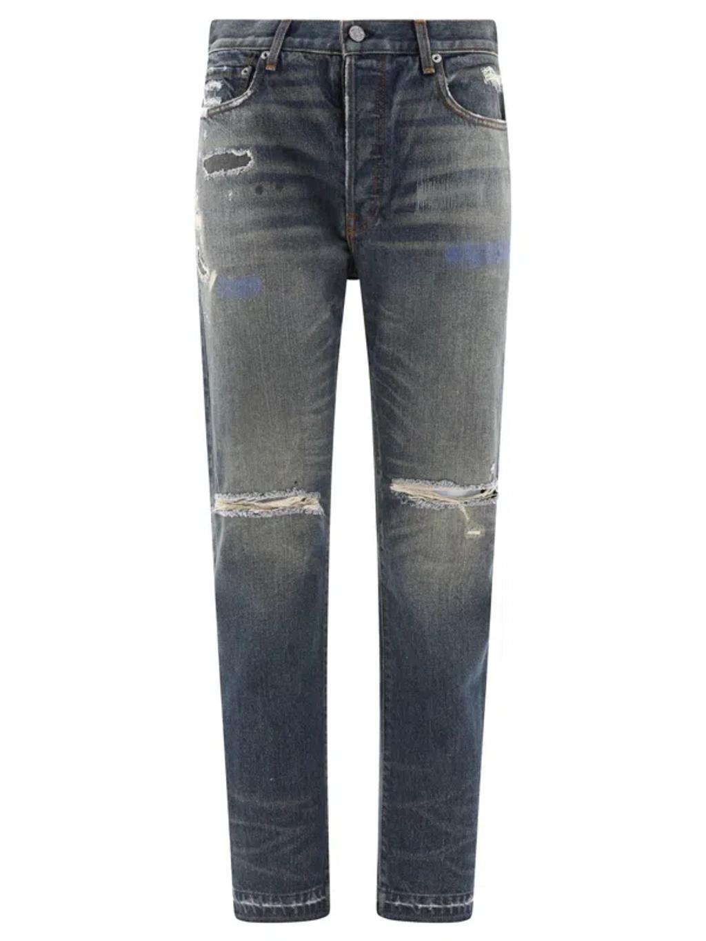 GALLERY DEPT. Starr 5001 Straight-leg Paint-splattered Distressed Jeans In Dark Wash Product Image