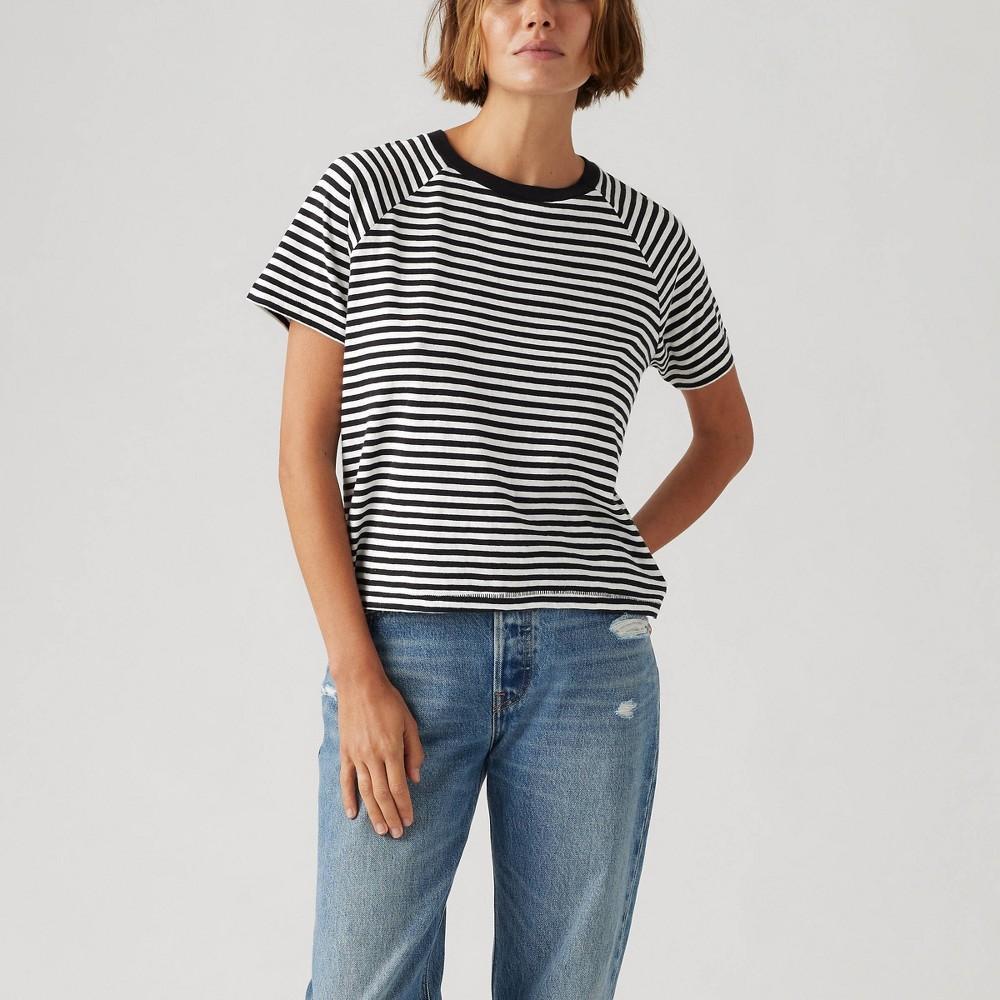 Levis Womens Short Sleeve Game Day T-Shirt - Black/White Striped L Product Image