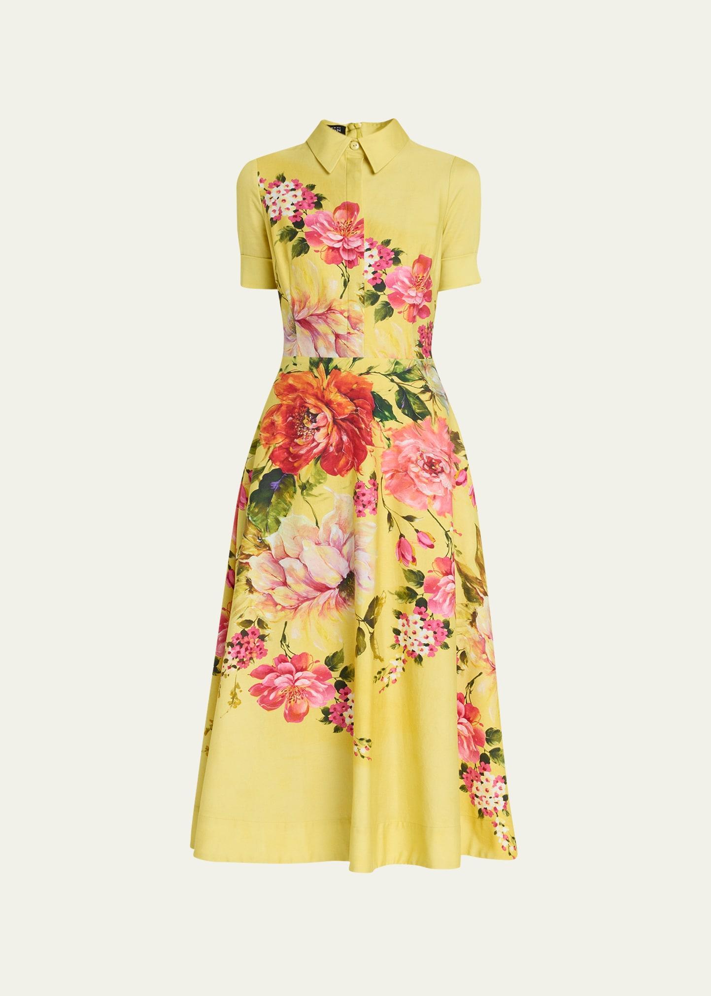 Womens Floral Fit-&-Flare Shirtdress - Yellow Multi - Size 8 - Yellow Multi - Size 8 Product Image