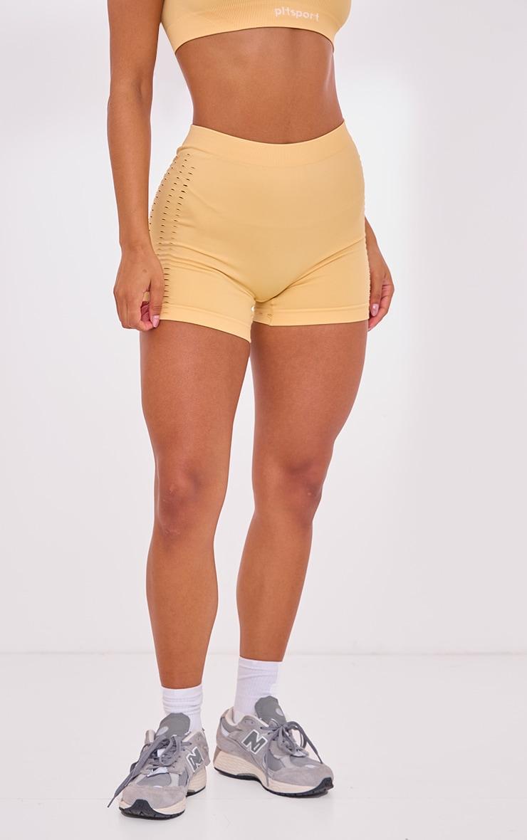 PLT SPORT Peach Seamless Distressed Shorts Product Image