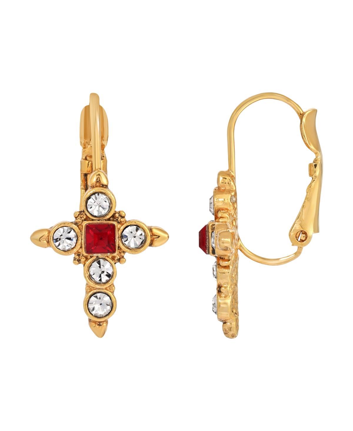 Symbols Of Faith 14K Gold-Dipped Crystal Dark Red Cross Earrings Product Image