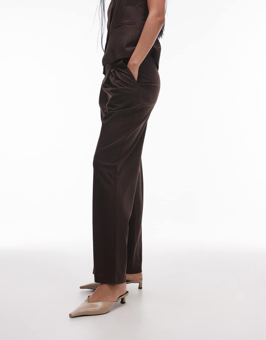 Topshop pleat front tailored sweatpants in chocolate pinstripe Product Image