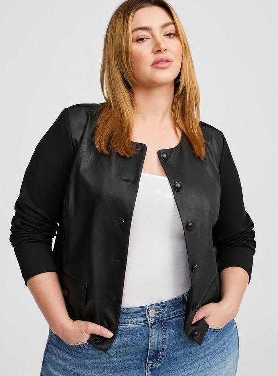 Faux Leather Ponte Sleeve Crop Jacket Product Image