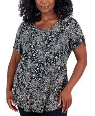 Plus Size Paige Paisley Short-Sleeve Top, Created for Macy's Product Image