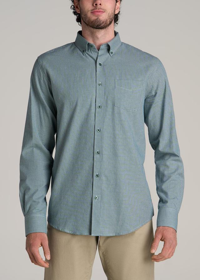 Soft-Wash Button-Up Shirt for Tall Men in Green and Navy Houndstooth Male Product Image