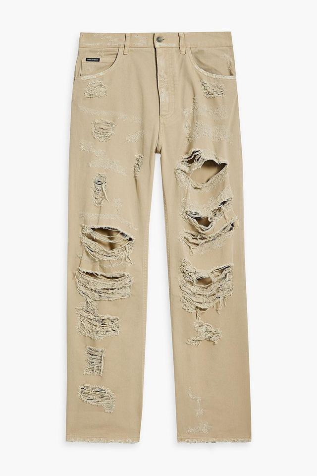 Distressed Denim Jeans In Beige Product Image