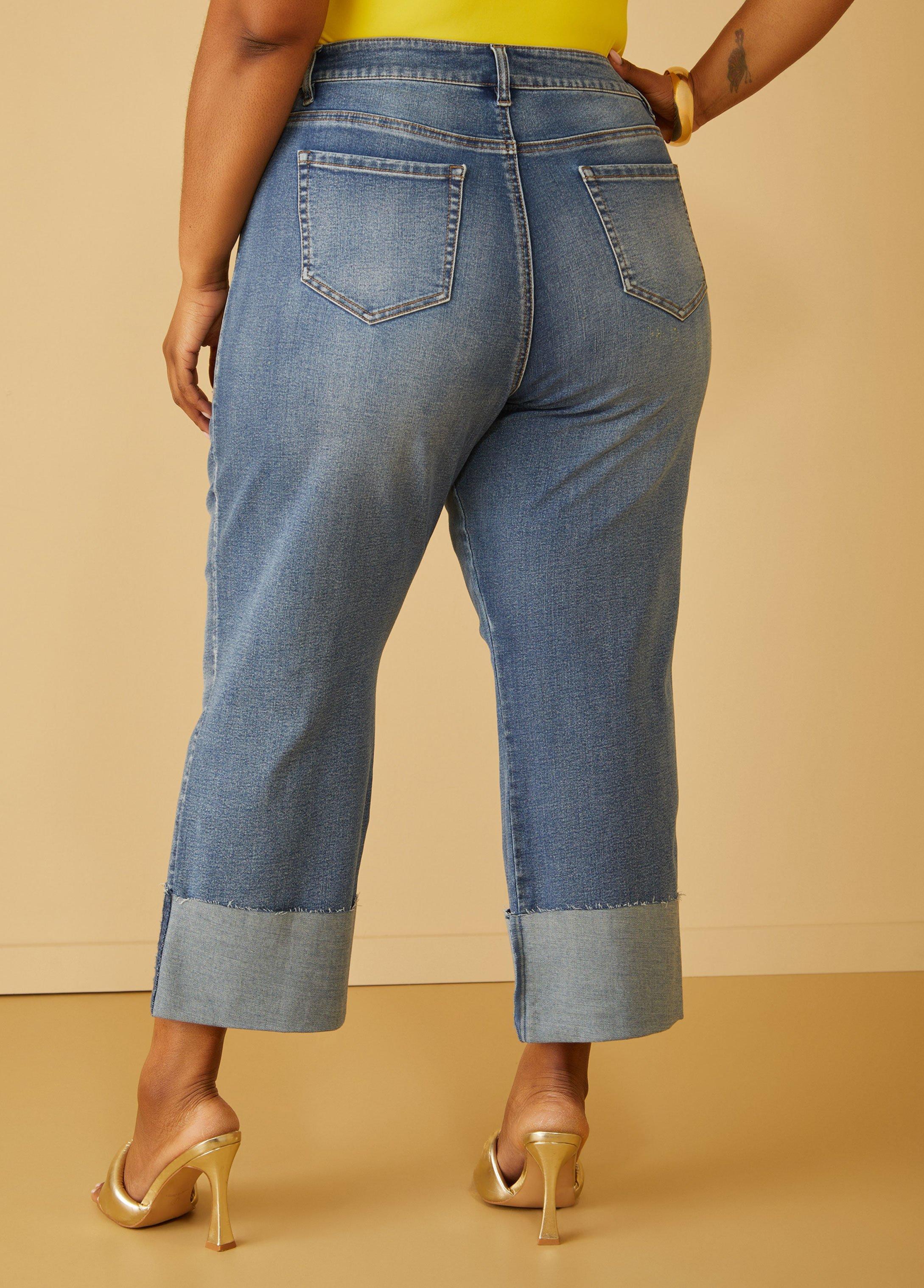 Cropped Cuffed Straight Leg Jeans Product Image