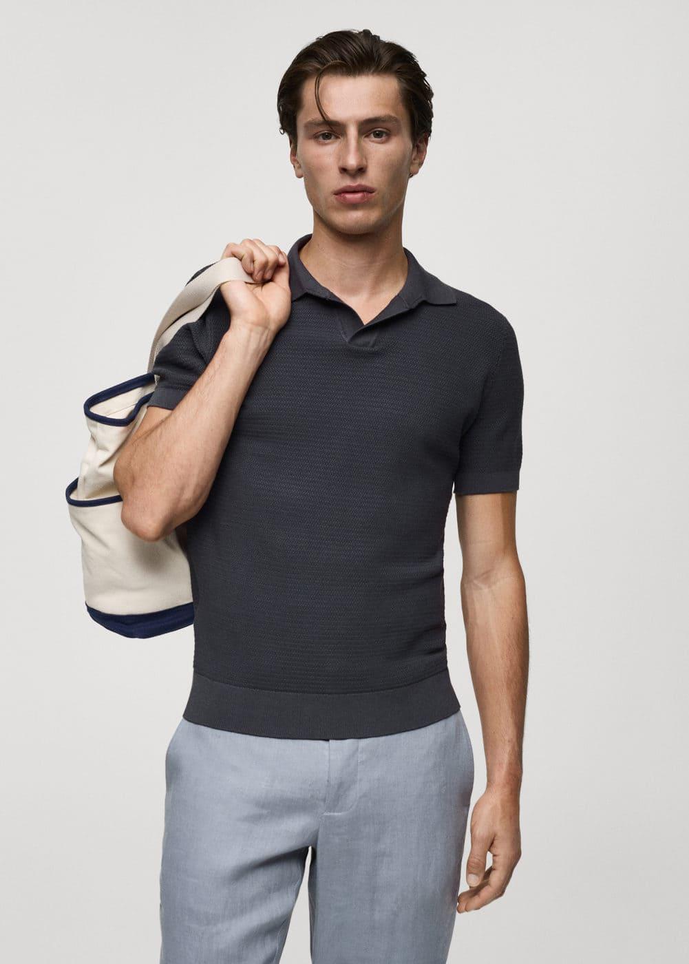 MANGO MAN - Tencel cotton polo shirt with braided knit dark greyMen Product Image