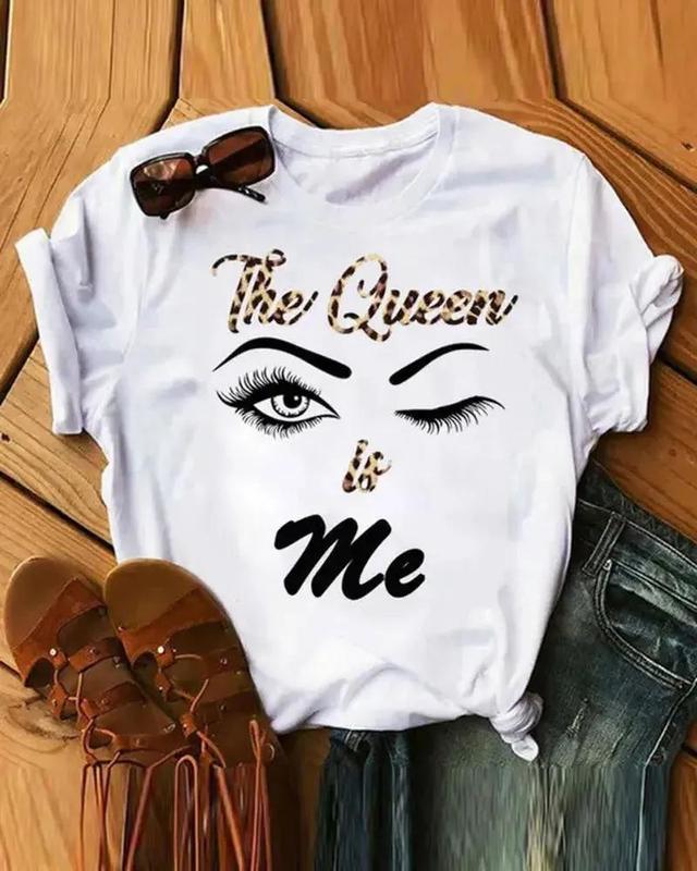 Olivia Mark – Leopard Eyes Letter Print Casual T-shirt Product Image