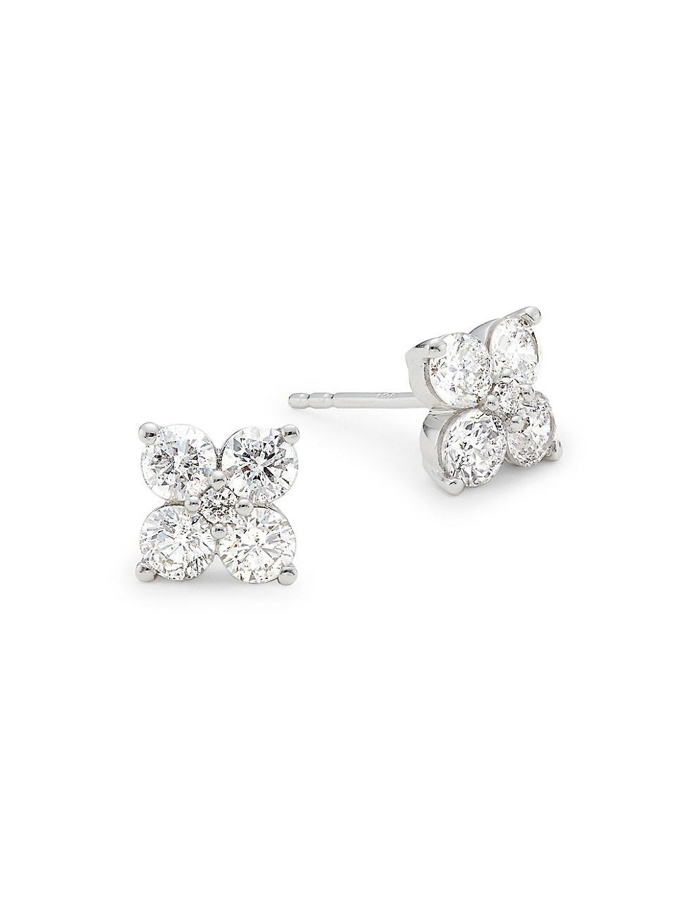 Womens 14K White Gold & 1.2 TCW Natural Diamond Cluster Stud Earrings Product Image