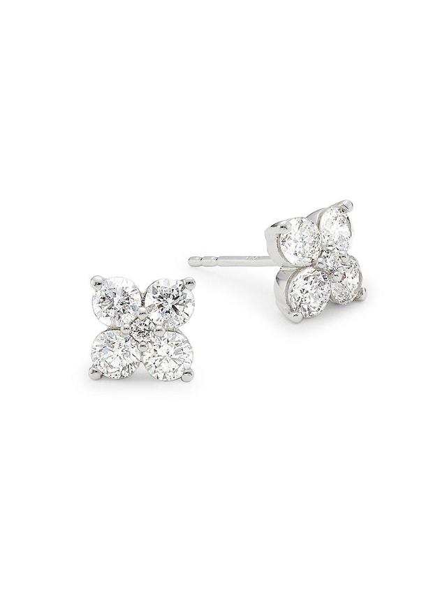 Womens 14K White Gold & 1.2 TCW Natural Diamond Cluster Stud Earrings Product Image