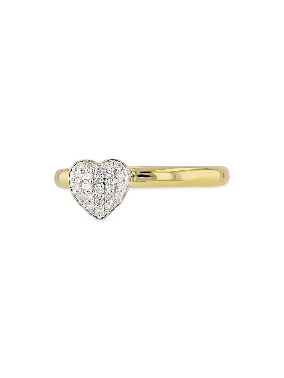 Womens Affair 14K Yellow Gold & 0.13 TCW Diamond Mini Heart Side Car Ring Product Image