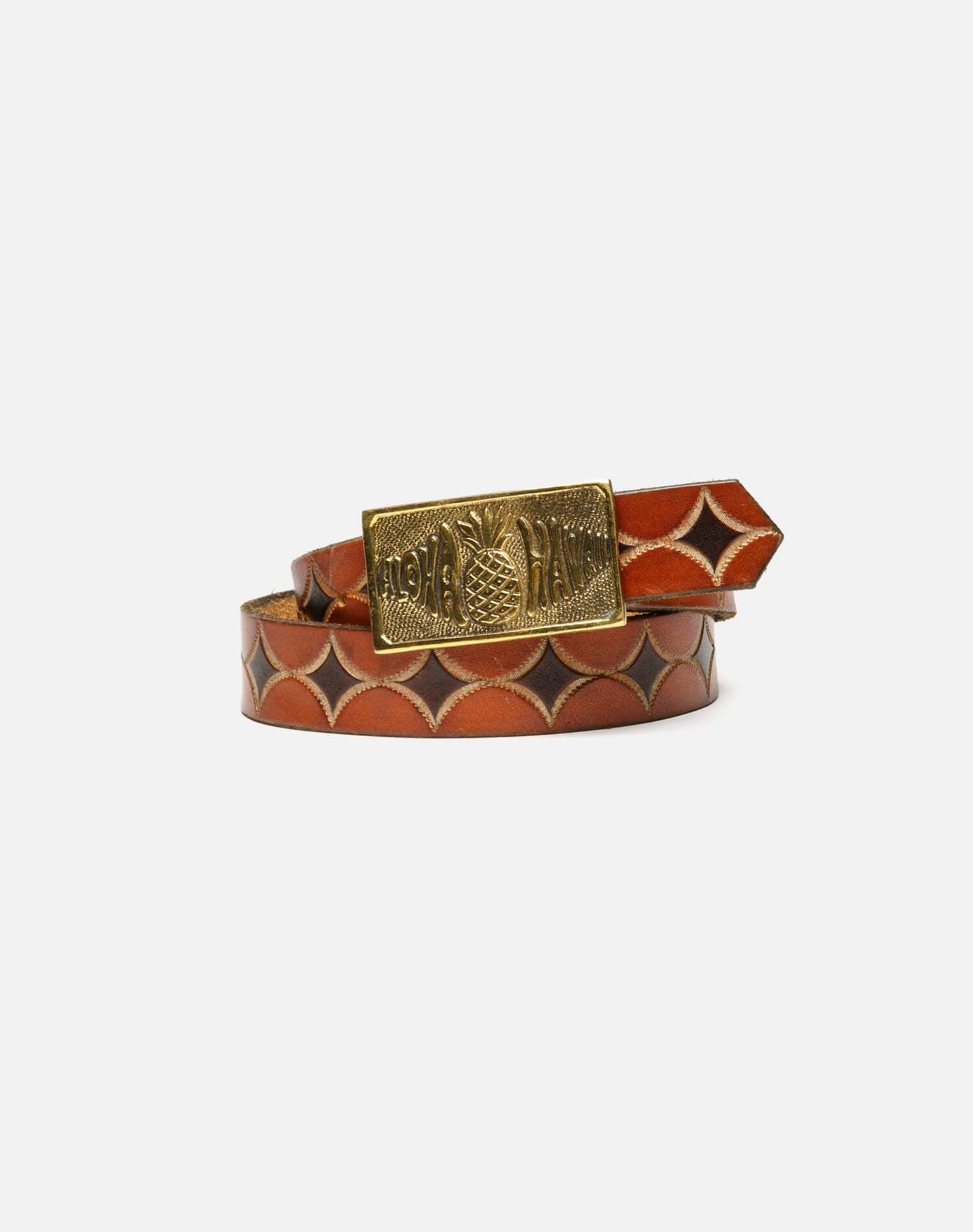 70s Aloha Brass Buckle on Embossed Belt Female Product Image