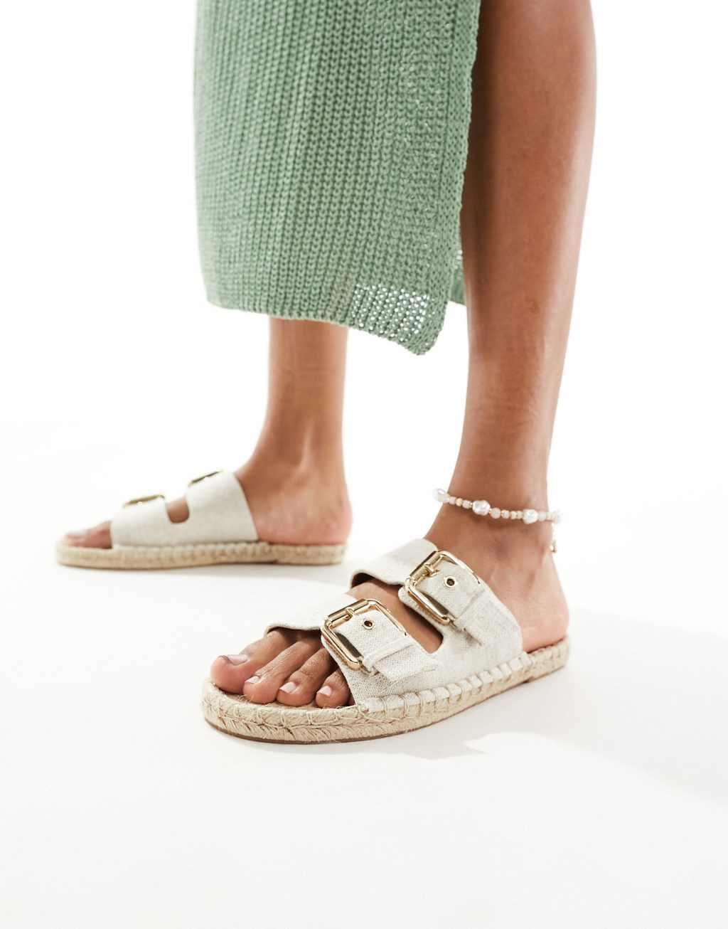 ASOS DESIGN Wide Fit Jada double buckle espadrille sandals in white Product Image