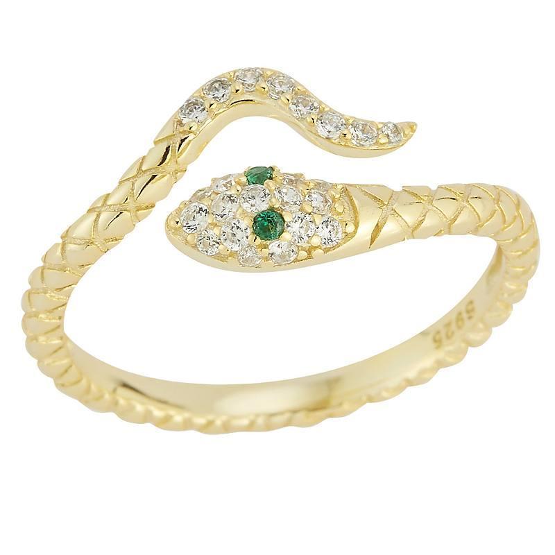 Sunkissed Sterling Sterling Silver Green & White Cubic Zirconia Snake Ring, Womens Gold Tone Product Image