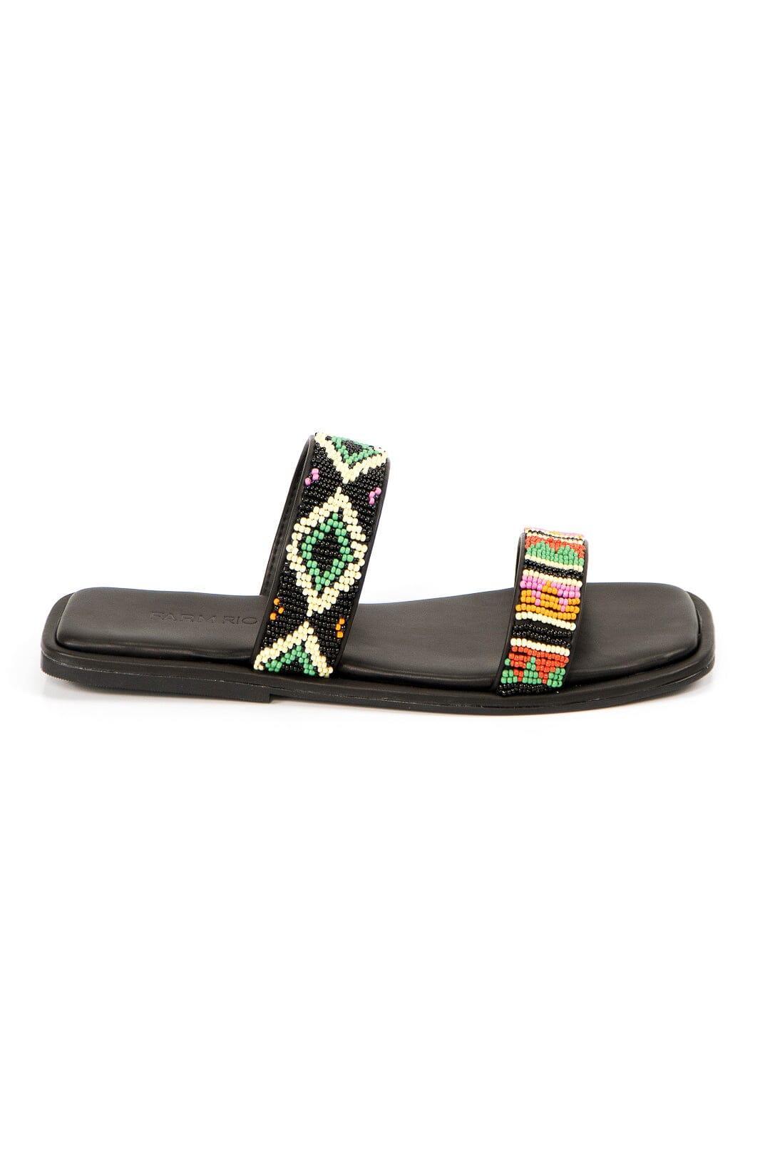 Black Beaded Square Toe Slide Sandal Product Image