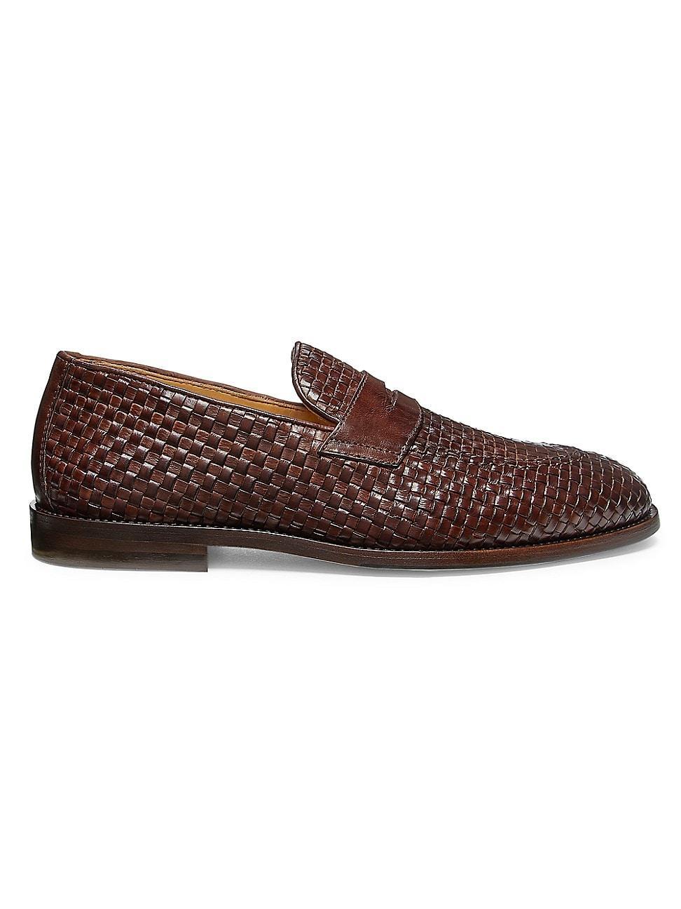 Mens Leather Woven Penny Loafers Product Image