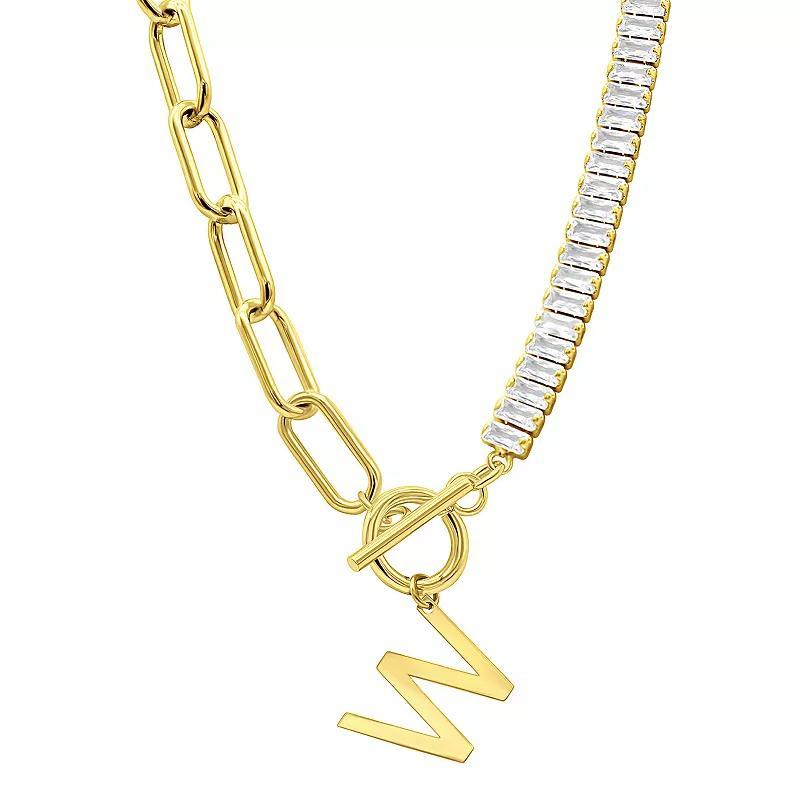 Adornia Gold Tone Half Crystal & Half Paperclip Initial Toggle Necklace, Womens Product Image