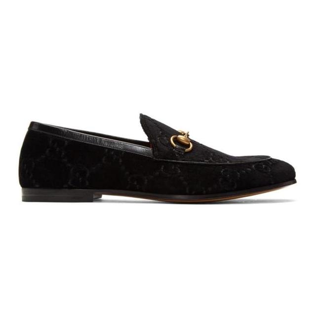 GUCCI New Jordaan Horsebit Leather-trimmed Logo-embroidered Velvet Loafers In Black Product Image