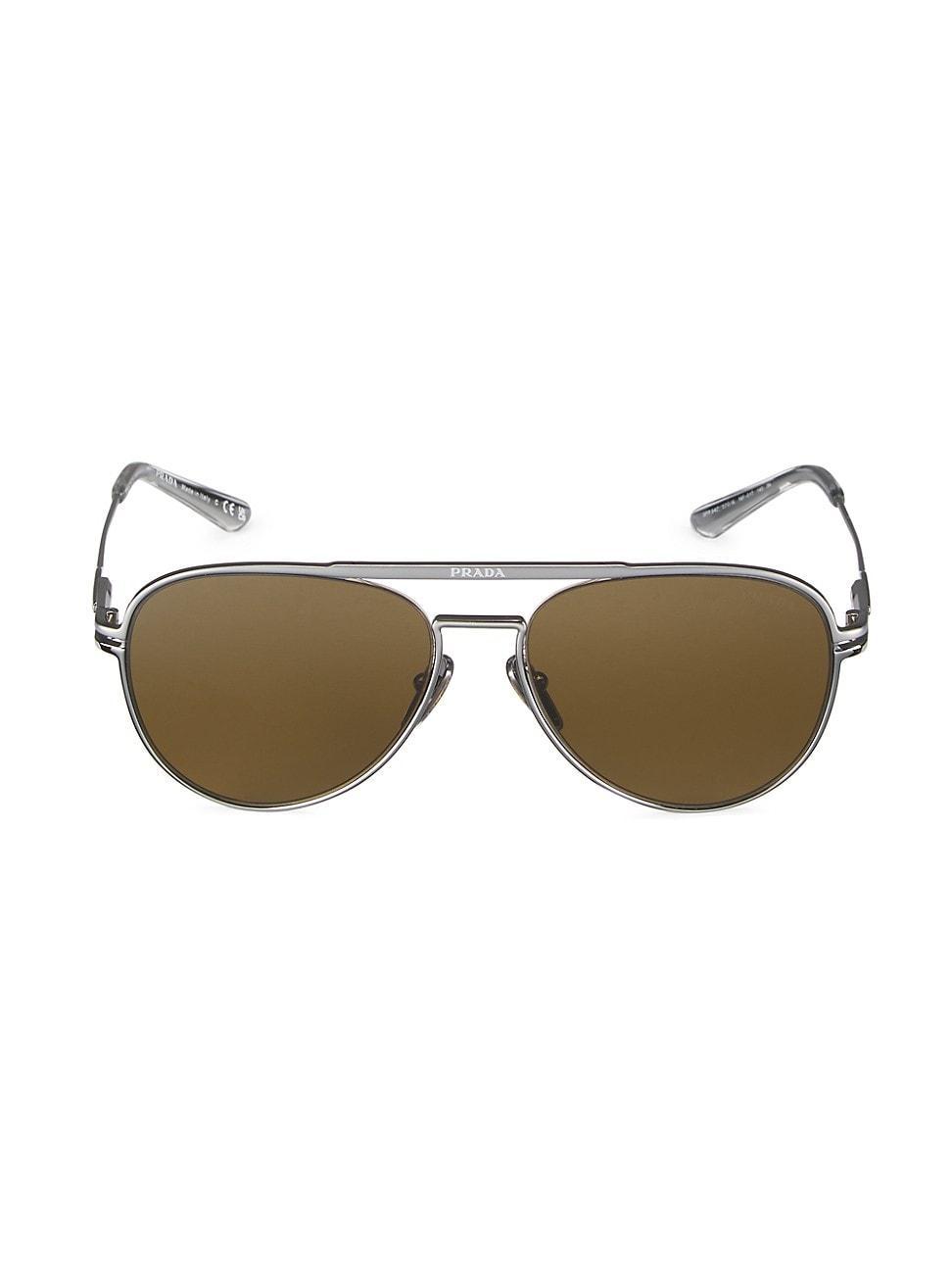 Prada Men's Double-Bridge Metal Aviator Sunglasses - MATTE BLACK Product Image