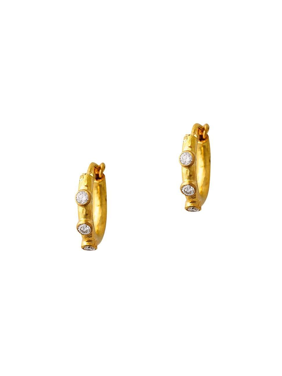 Womens 19K Yellow Gold & Diamond Hoop Earrings Product Image